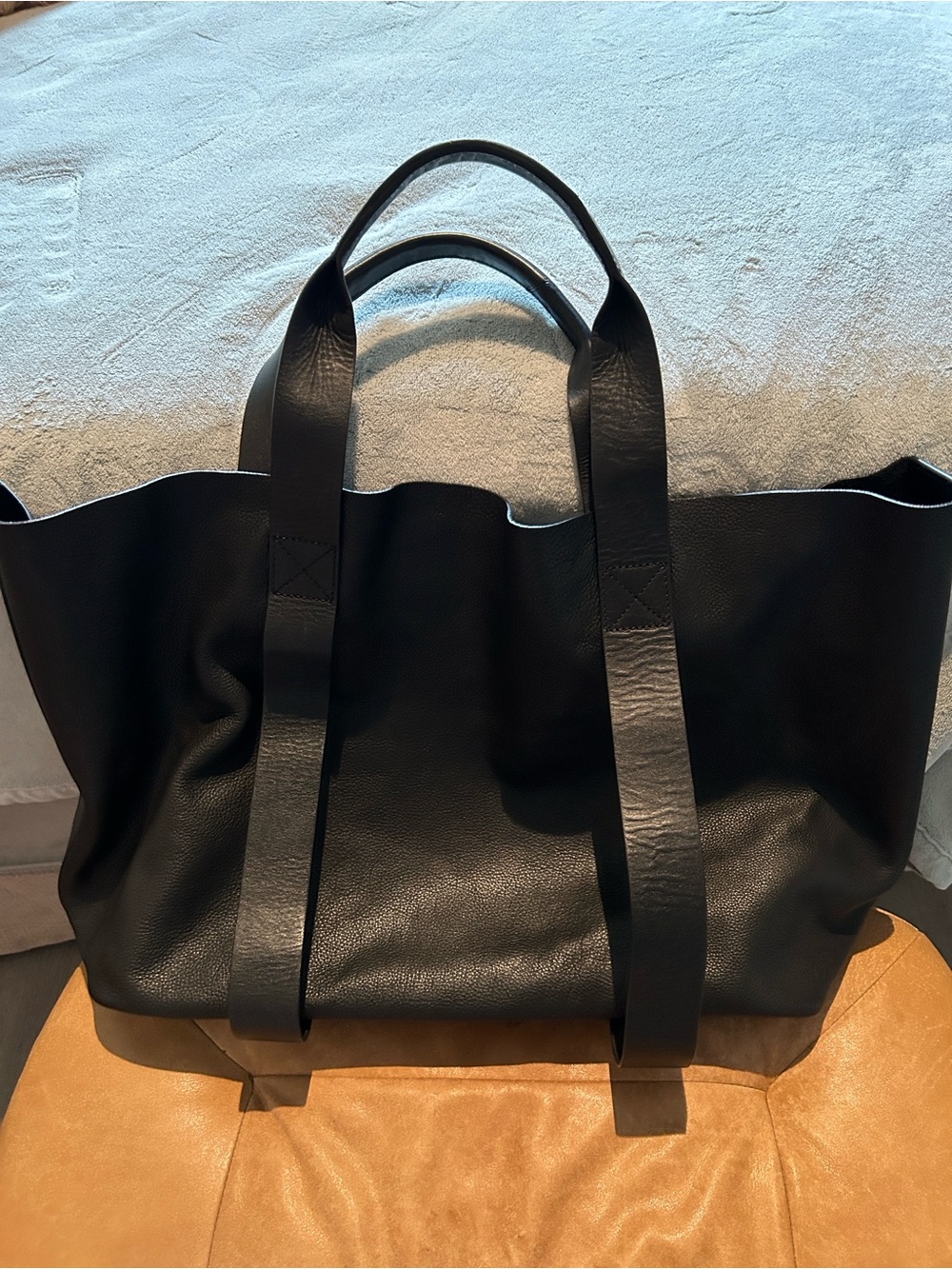 Black Women's Leather Boho Tote - Picture 2 of 9